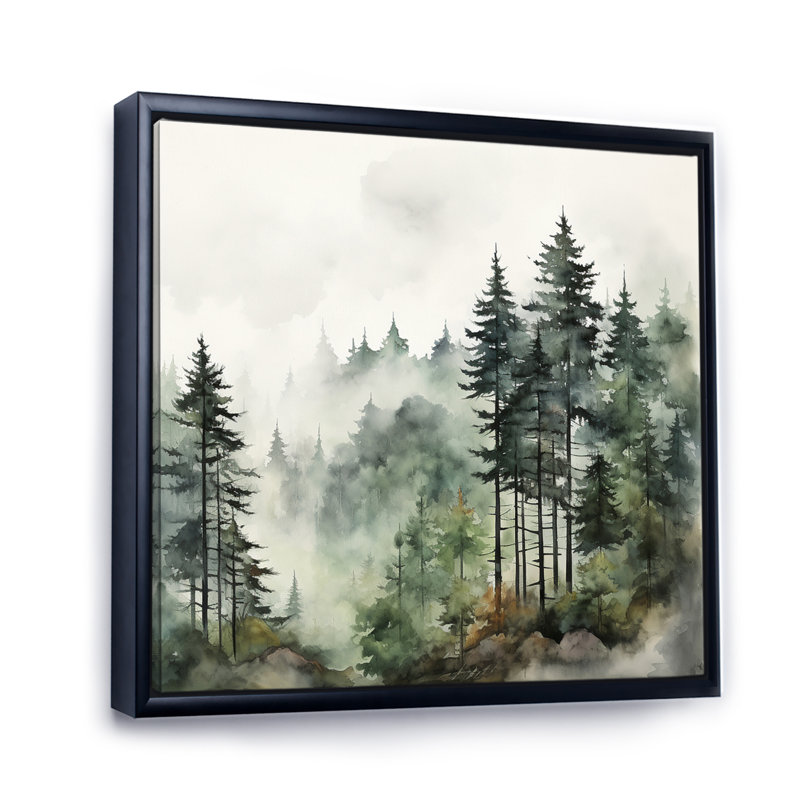 «Forest Pine Tree Misty Morning I», reproduction d'art sur toile, forêt pin, Noir, H 24 po x l 24 po
