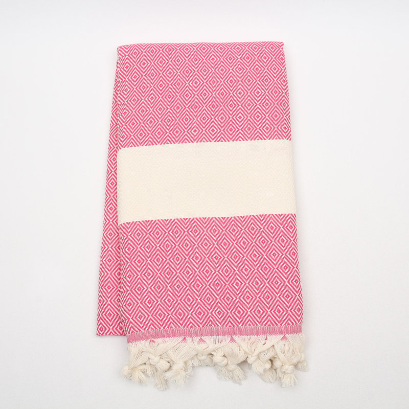 Serviettes en coton turc à motif de losanges - peshtemal et peshkir, séchage rapide et douceur, Fuchsia