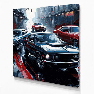 «Transport Vintage Muscle Cars», art mural sur toile mauve