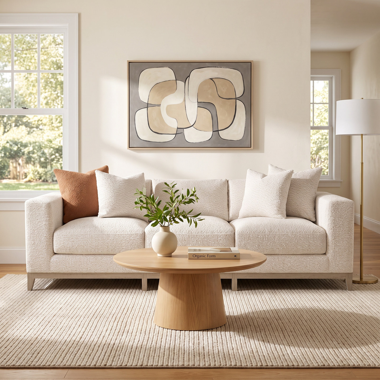 Noel Velvet Sofa, Cream Boucle 1146-002, 27.50" H x 100" W x 40" D, Brown