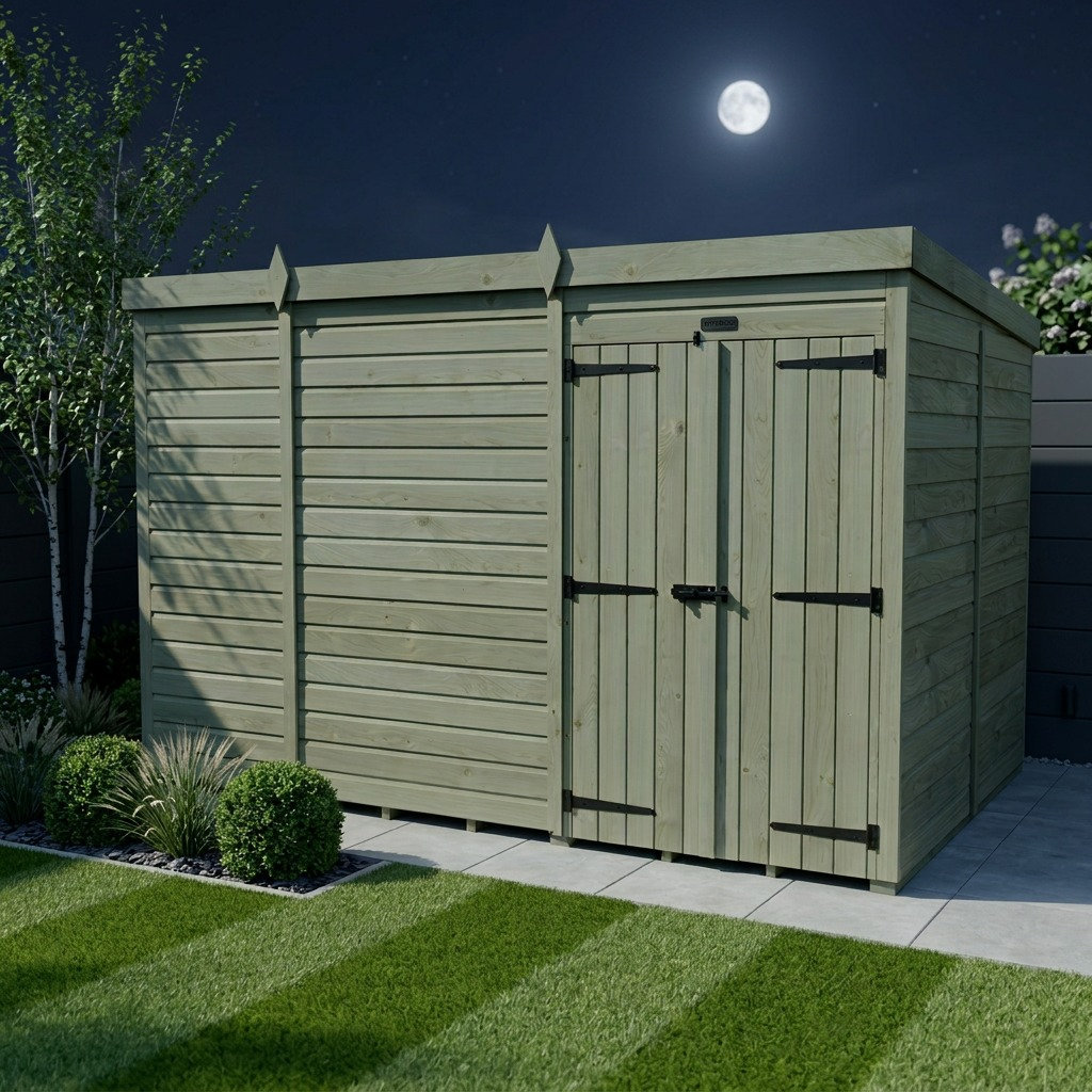 Total Sheds 16ft x 7ft Pent Garden Shed - Double Door - No Windows - Pressure Treated Timber - UK Manufactured
