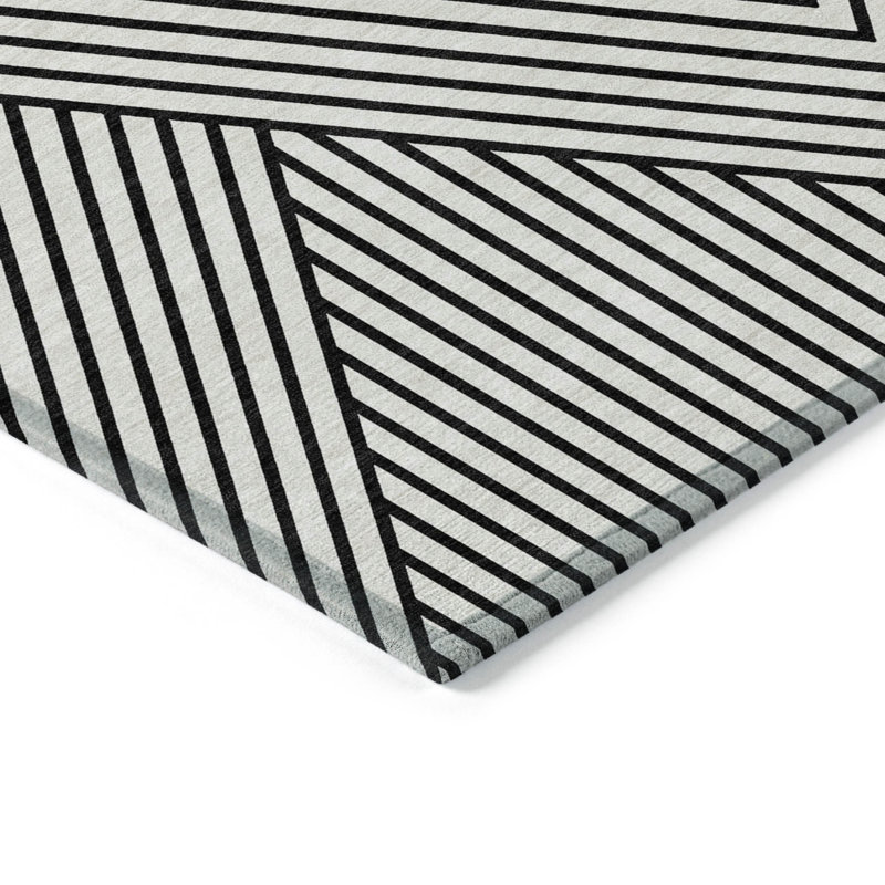 Tapis intérieur / extérieur 10 pi x 14 pi blanc et noir à motif géométrique lavable
