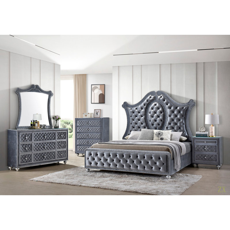 Tête de lit capitonnée 1Pc, Gris, Très grand lit