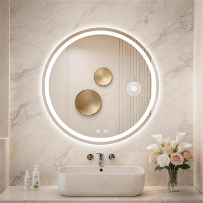 30" Round Bathroom Lighted Vanity Mirror with Defogger – Wall-Mounted Vanity Mirror with Touch Control, Dimmable Lighting & Adjustable Color