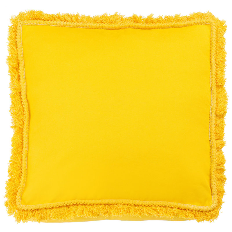 Yellow Cotton Square Floor Pillow with Braided Fringe