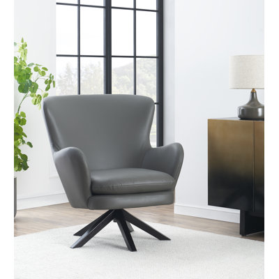 Fauteuil à oreilles pivotant en cuir véritable d'une largeur de 32,5 po Olenka