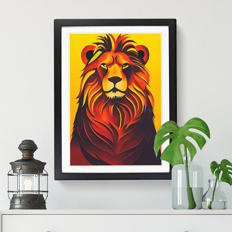 Lion Soviet Art Vol.3 - Single Picture Frame Print, 34cm H x 25cm W x 2cm D, Black