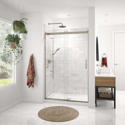Revelation Round 44-47 in. x 70-73 in. 6 mm Bypass Shower Door for Alcove with Clear glass in Brushed Nickel