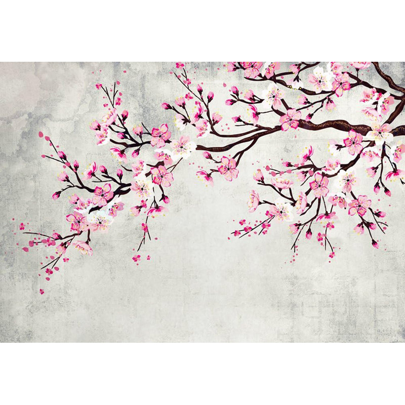 Peinture à l'encre de style aquarelle sur peinture murale rétro, Rose, L 66 po x l 96 po