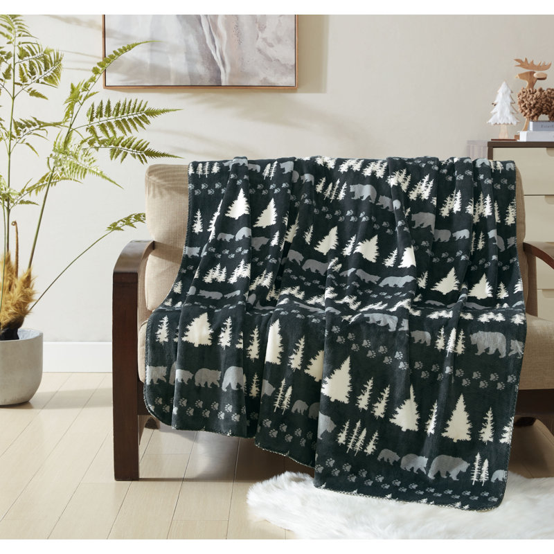 Coleman Printed Plush & Faux Fur Reversible Throw Blanket 60x80, Gray