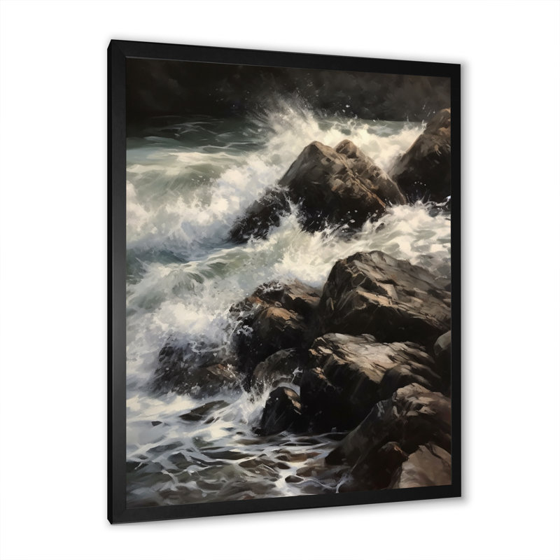 " Seaside Wave Crash ", Black Picture Framed, 20" H x 12" W x 1" D