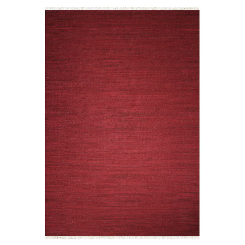 Alithea Hand Woven Flat Weave Kilim Wool Eco-Friendly Area Rugs - Rectangle, Dark Red Color, Plain Solid Design, Low Pile Handmade Area Rugs for Living Room, Bed Room