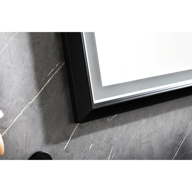 Miroir rectangulaire de salle de bain brouillard encadré noir, Noir