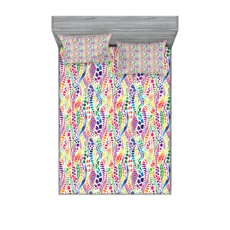 Multicolore drap-housse et coussin décoratif Ambesonne, Ensemble de draps pour grand lit + 5 pièces suppl