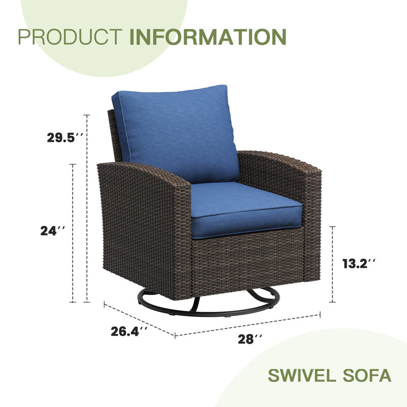 Outdoor Rattan Swivel Chair, Blue