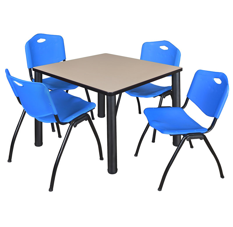 Plateau de table Kee Square, 4 chaises empilables, H 30 po x l 29 po x P 29 po, Noir, Cerisier