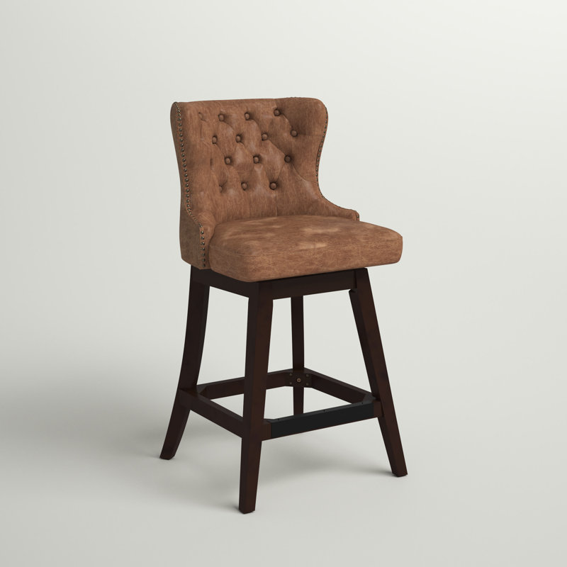 Broncho Swivel Upholstered Counter Stool with Solid Wood Frame, Tan Brown Faux Leather