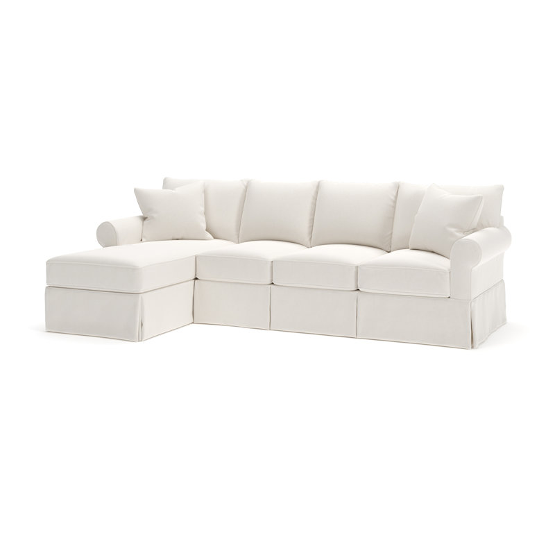 Amari Slipcovered Sectional with Sleeper Sofa, Classic Bleach White Twill, Left Hand Facing