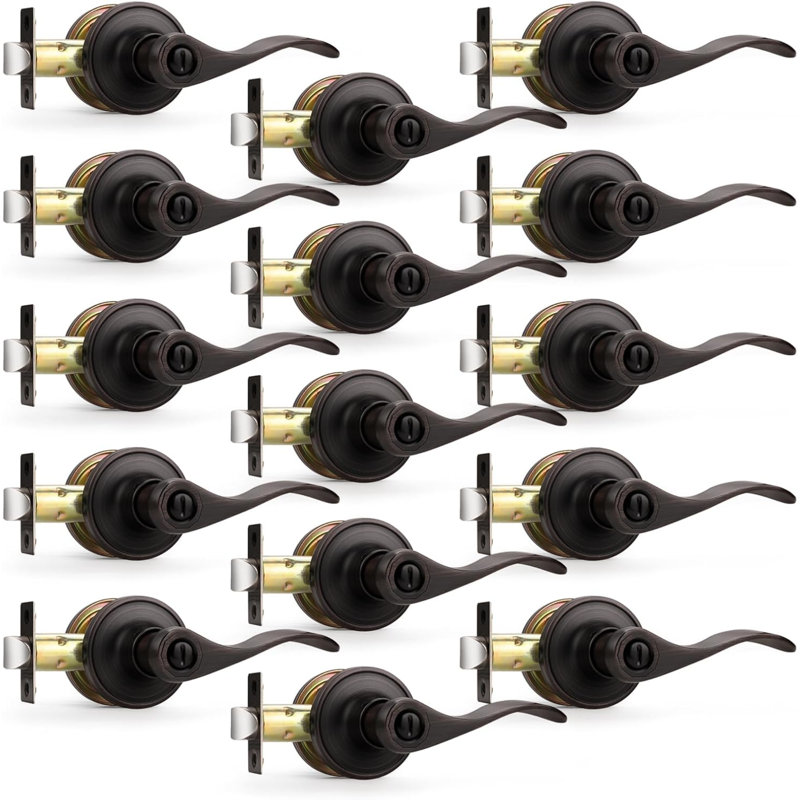 Privacy Door Levers Oil Rubbed Bronze Interior Door Handles Wave Style, Keyless Bedroom Bathroom Door Lock, 15 Pack, Bronze