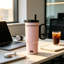 Tambour isotherme à paille isolée avec poignée rose 24 onces Advanced, grande tasse de voyage en acier inoxydable 18/8, convient aux boissons chaudes et froides