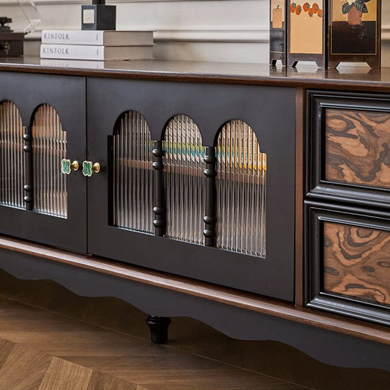 Meuble télé rétro en bois massif noir, 86.61
