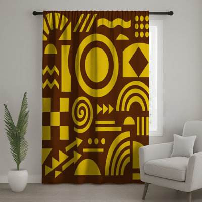 Yellow Brown Geometric Shapes Window Curtains, Geometric Sheer & Blockout Curtains - 1 Panel