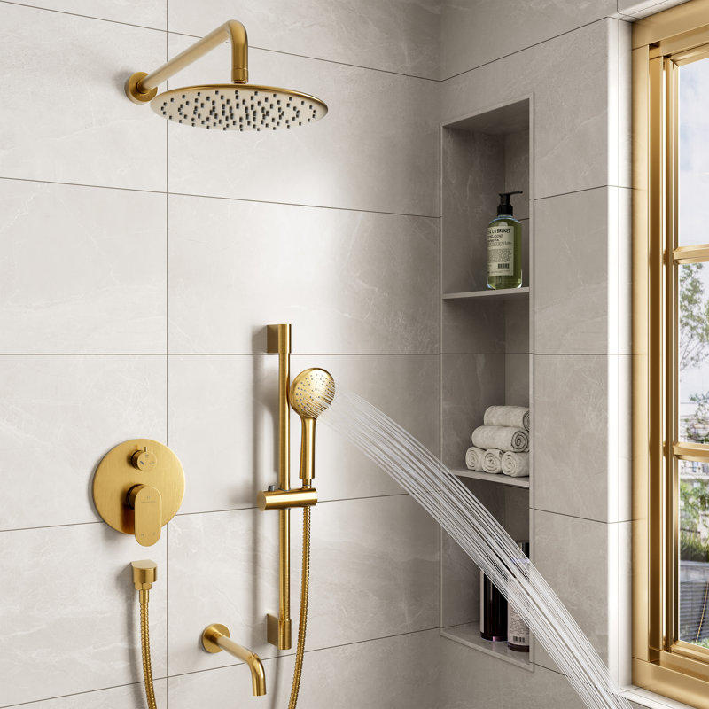 Brushed Gold Dual Shower System with Adjustable Handheld