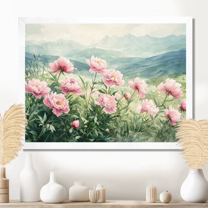 Art mural sur toile, pivoines de Ginamarie dans les hautes prairies II, H 30 po x l 40 po, Blanc