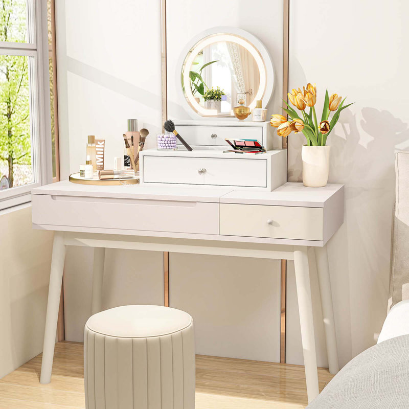 Miroir de salle de bain avec 2 tiroirs coulissants, 3 modes d'éclairage et une luminosité réglable