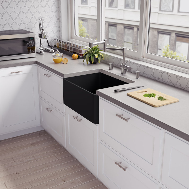 24'' L Single Bowl Fireclay Kitchen Sink, Black Matte