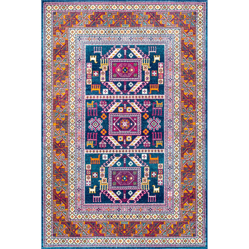 Delilah Southwestern Navy/Brown Area Rug, Oval 6'7" x 9'