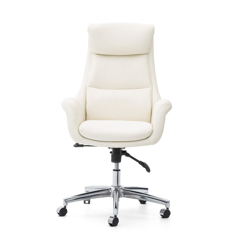 Corjan Mid-Century Modern Gas Lift Swivel Executive Chair or Office Chair with Headrest, Silver, Cream