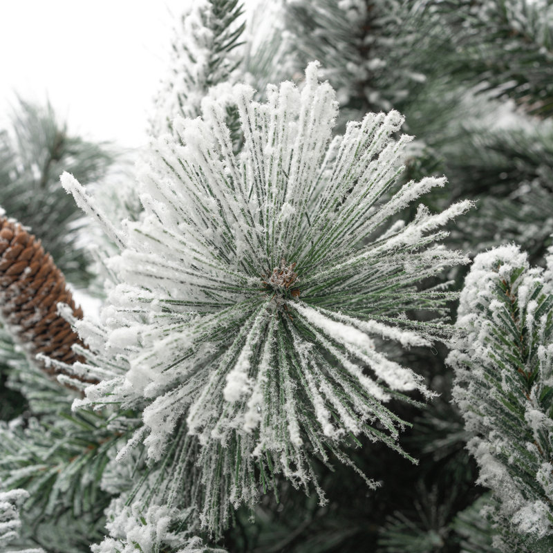 6.5ft Snow-Flocked Prelit Pine Christmas Tree with Pine Cones and Metal Stand