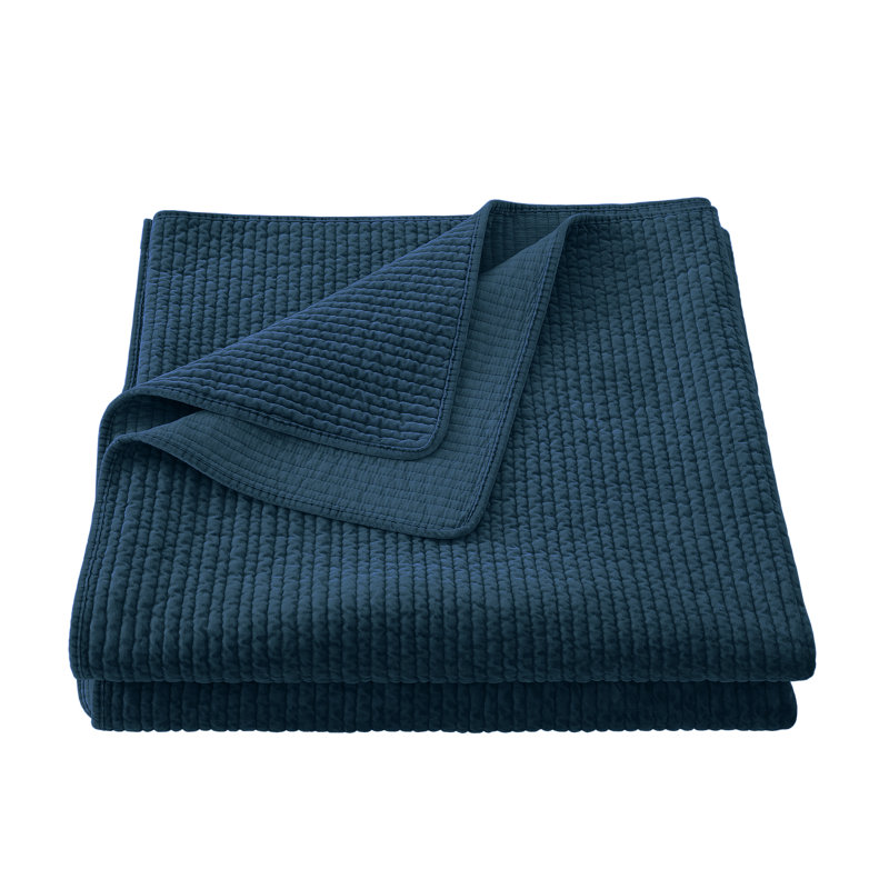 Kobie Stonewashed Cotton Velvet Modern Rustic Quilt, Deep Blue, King Quilt