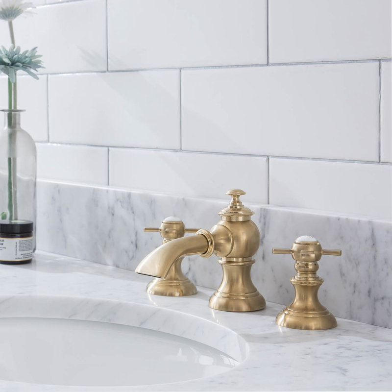 Modern Classic Widespread Bathroom Faucet with Drain Assembly, Satin Brass, Flat Cross