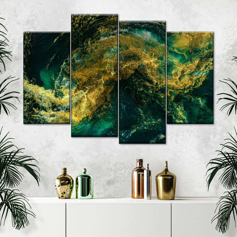 Vagues d'eau sur toile, ensemble de 4 pièces, H 22 po x l 36 po x P 1 po