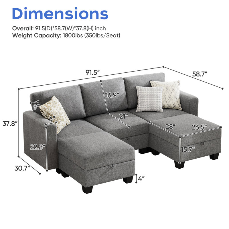 Ilyes 5 - Piece Upholstered Sectional, Gray Linen
