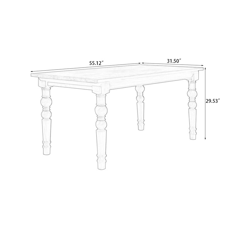 Picture Color Rectangular Solid Wood Dining Table, 29.53"H x 55.12"L x 31.5"W