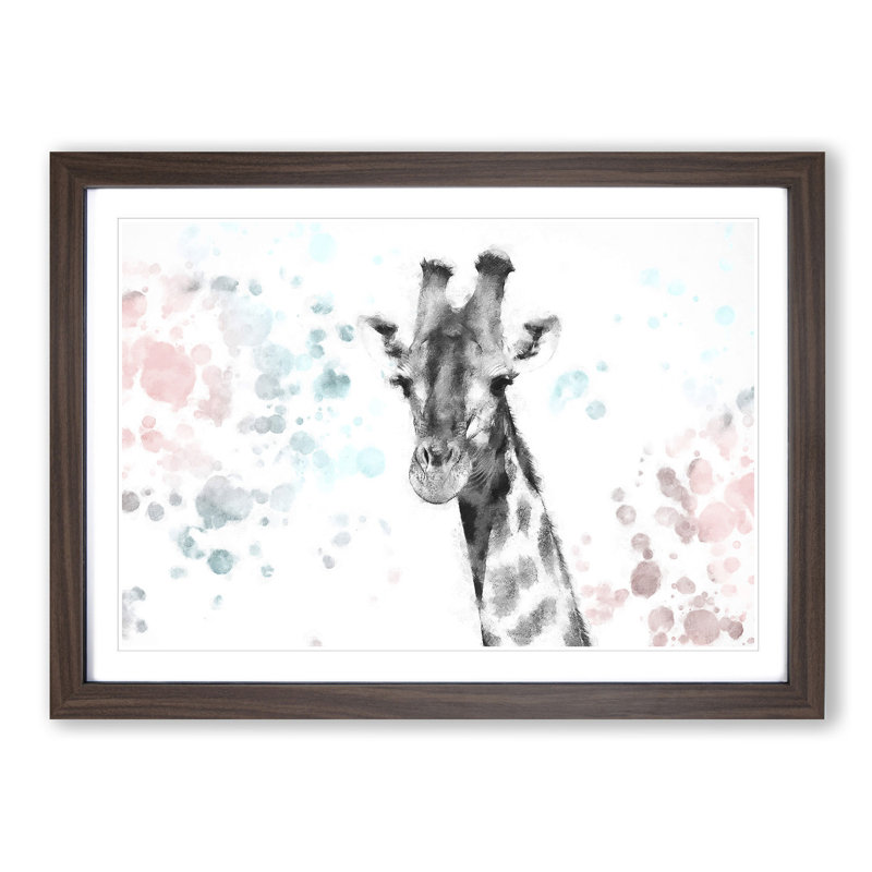 Giraffe with Paint Splashes - Picture Frame Graphic Art Print, 24cm H x 33cm W x 2cm D, Walnut Framed