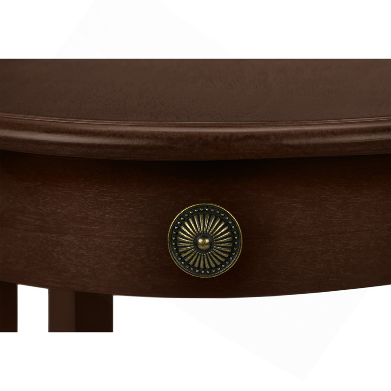 Table d'appoint, 2 niveaux, table de bout, table d'appoint, ronde, table de chevet, chambre à coucher, lampe, placage brun, transitionnel