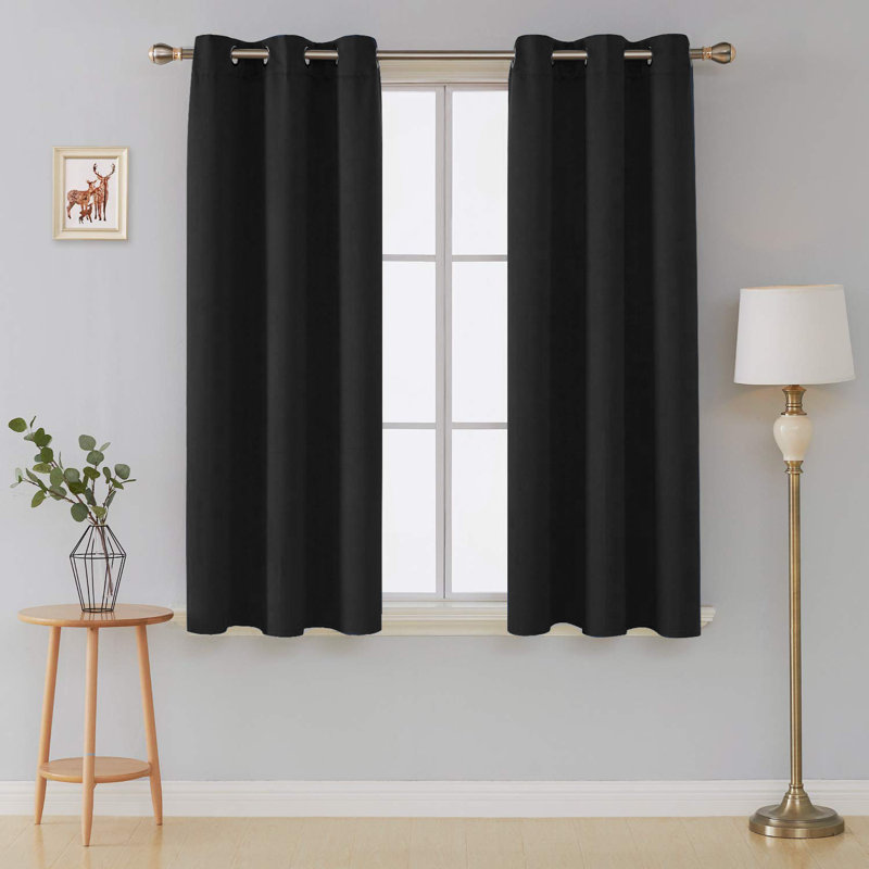 Jeffro Pair of Eyelet Blackout Curtain Panels, Black, 228.6cm Width x 137.16cm Drop
