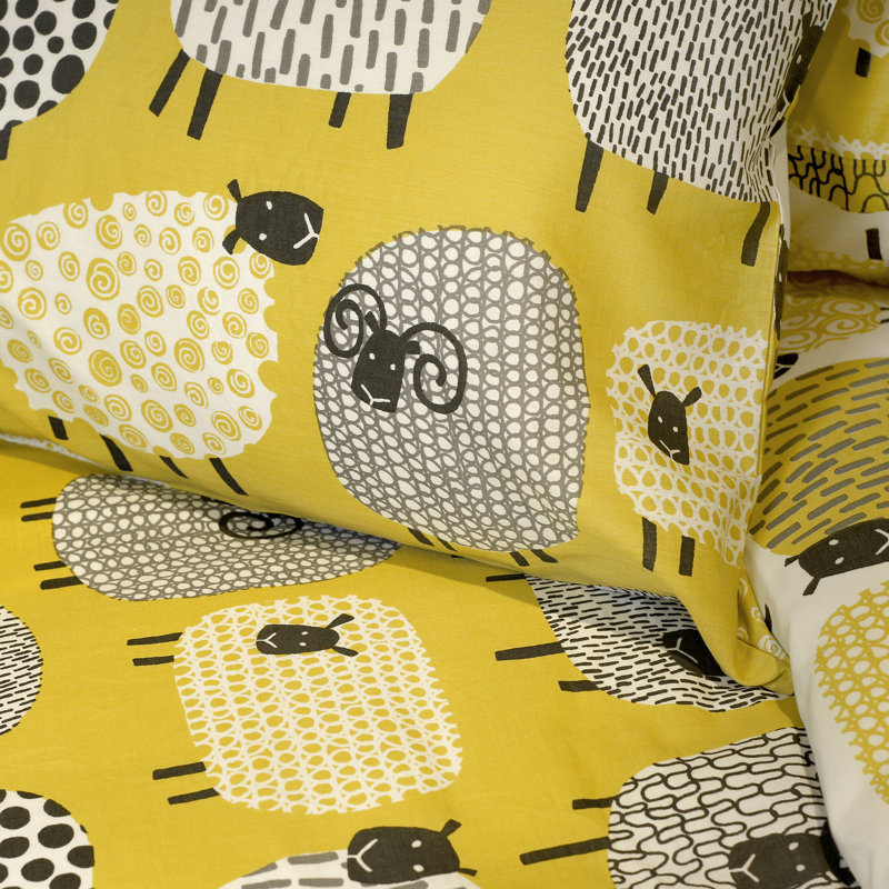 Dotty Sheep 130 TC Reversible Modern & Contemporary Duvet Cover Set, Double - 2 Standard Pillowcases, Ochre