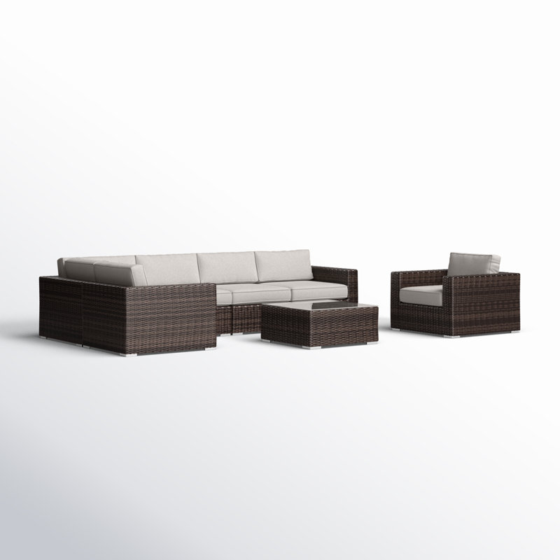 Ensemble de conversation pour 5 personnes avec coussins Joines | Assise en osier sans assemblage, Brun