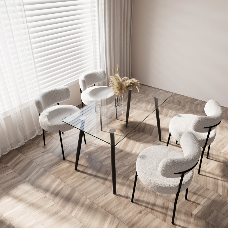 Table en verre lisse de 51 po pour 4 à 6 personnes, avec structure en métal trempé et noir de 0,31 po, pieds de yoga idéaux pour le salon et la cuisine, réunions de famille