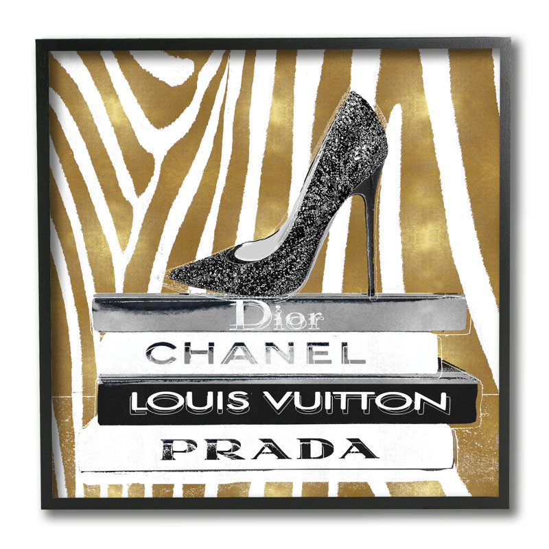 Imprimé zébré doré Fashion, Giclée encadrée noir minuit, H 12 po x l 12 po x P 1,5 po