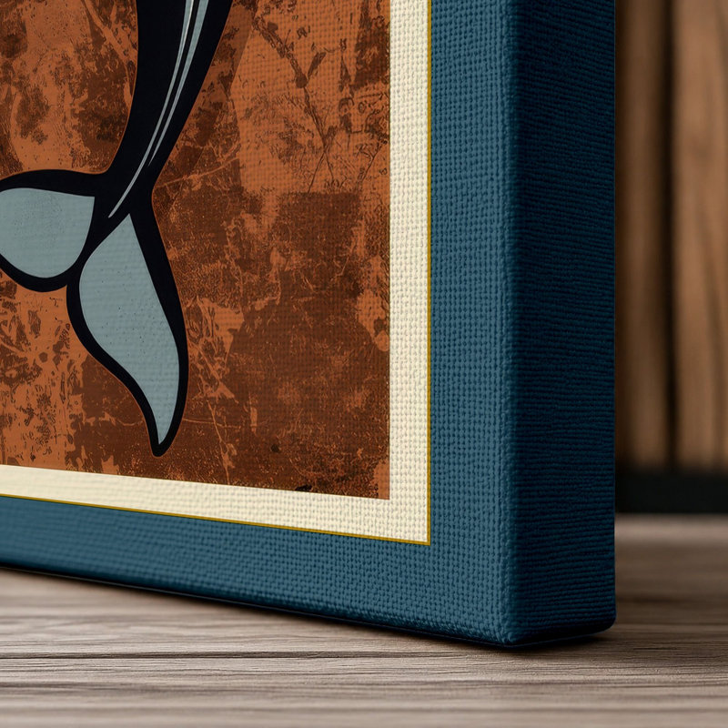 Leaping Dolphin Mid-Century - Wrapped Canvas, 18x12 - 45.7 x 30.5 cm, Teal Border
