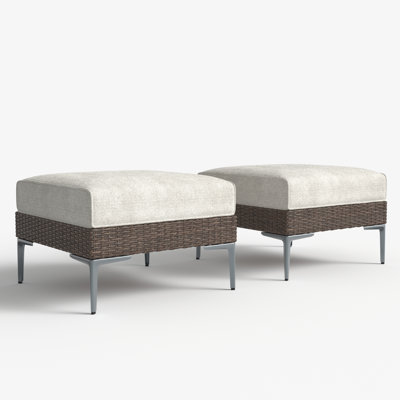  Modern Outdoor Wicker Rattan Patio Modular Ottomans (set Of 2) With 6-inch Thick Cushions