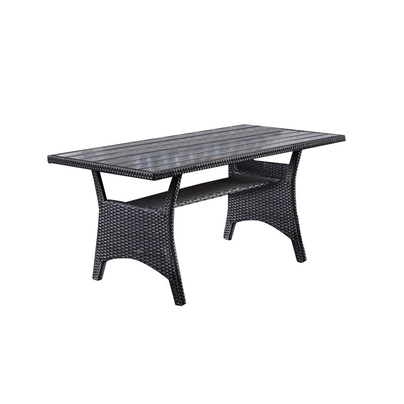 Maria Outdoor Dining Table, 57 Inch Top W/ Shelf, Black Rattan Woven, Black