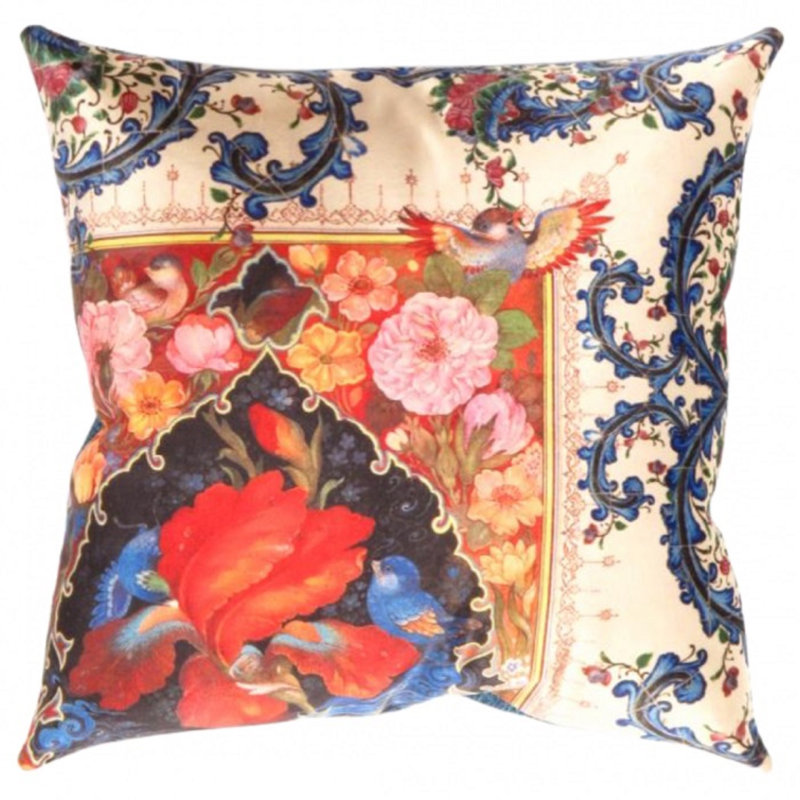 Pillow Cover & Insert, Red/Beige/Blue/Navy, Square, 16"H x 16"W