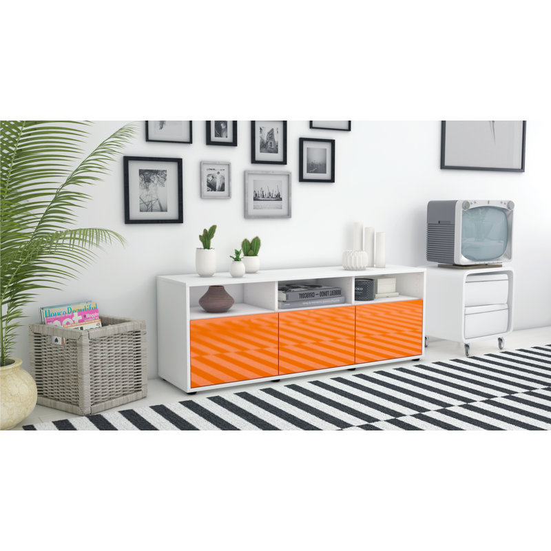 Wylie Unfinished TV Stand, High-gloss Orange / Matte White
